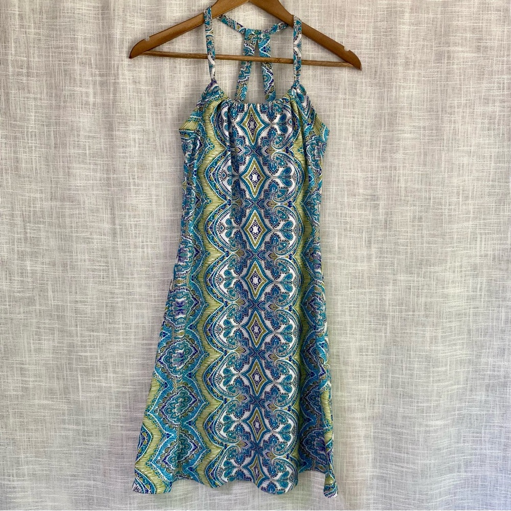 Prana Women's Quinn Racerback Sun Dress Green Blue